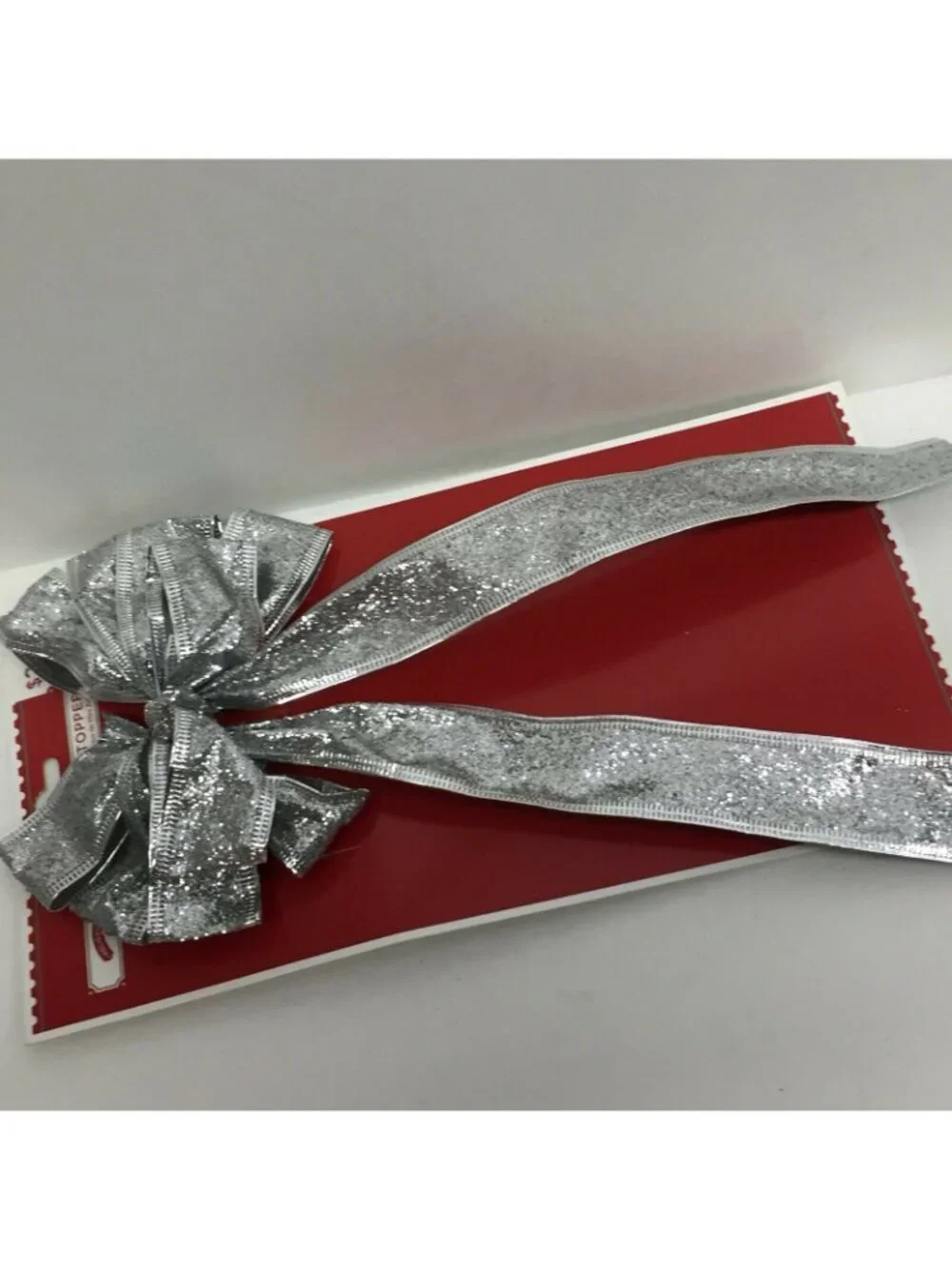 Holiday Time Silver Glitter Narrow Wired Edge Christmas Gift Bow Package Wedding